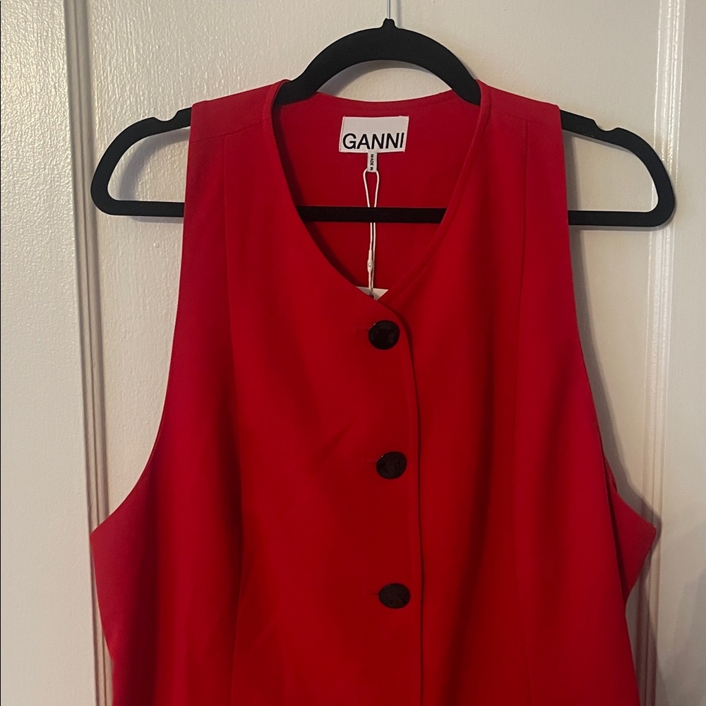 NWT Ganni Twill Mini Elegant Red Button-Down Dresa - Picture 7 of 13